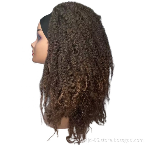 Afro Kinky Curly Hair Band Wig Synthetic Headband Wig 14-16Inch Mongolian Kinky Curly Wig for Women